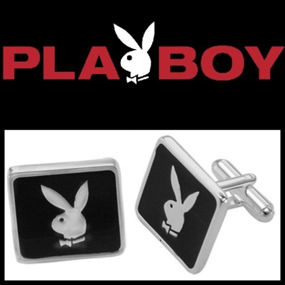 Playboy Cufflinks Black Enamel Platinum Plated - Picture 2 of 3